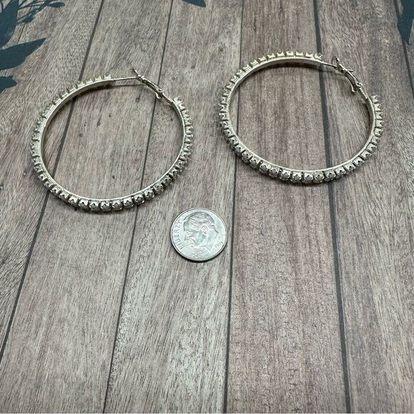 Silver Marquis Crystal 2 In Hoops B1 - Picture 2 of 3
